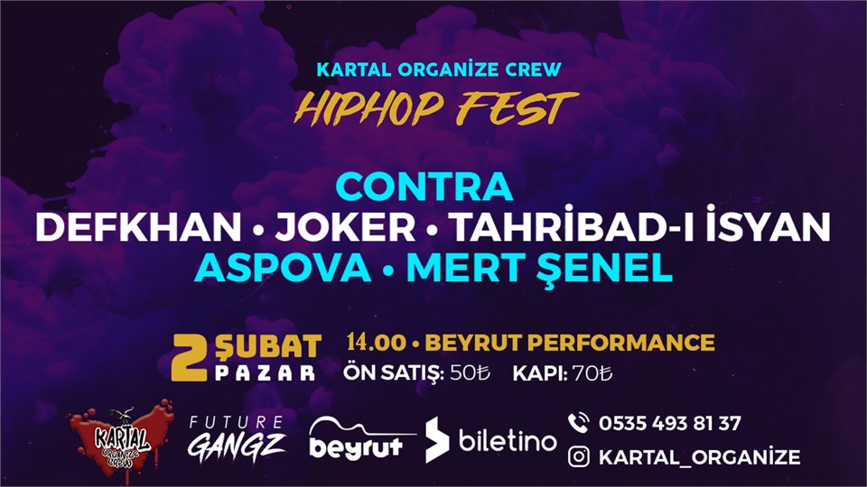 Contra, Defkhan, Joker Tahribad-ı İsyan, Aspova, Mert Şenel 2 Şubat Pazar, İstanbul-Kartal Beyrut Performance'da!