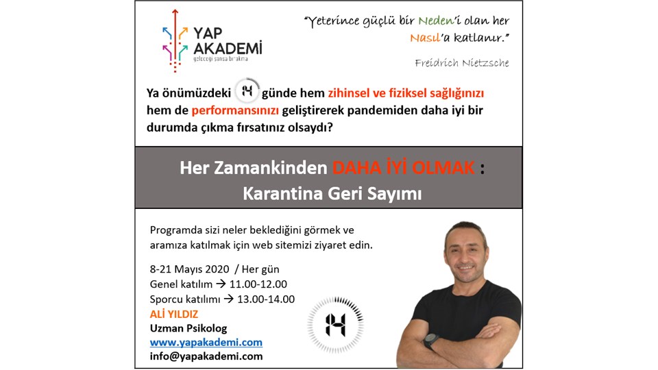 Her Zamankinden DAHA İYİ OLMAK : Karantina Geri Sayımı / SPORCU KATILIMI  (Eğitim bedeli 14 gün için toplam bedeldir.)
