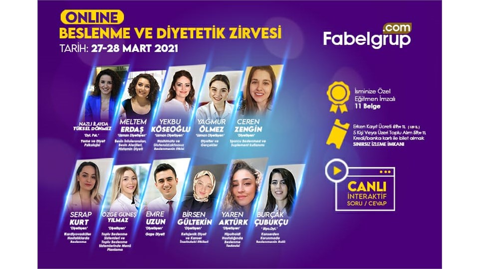 Online Beslenme ve Diyetetik Zirvesi 27-28 Mart 2021