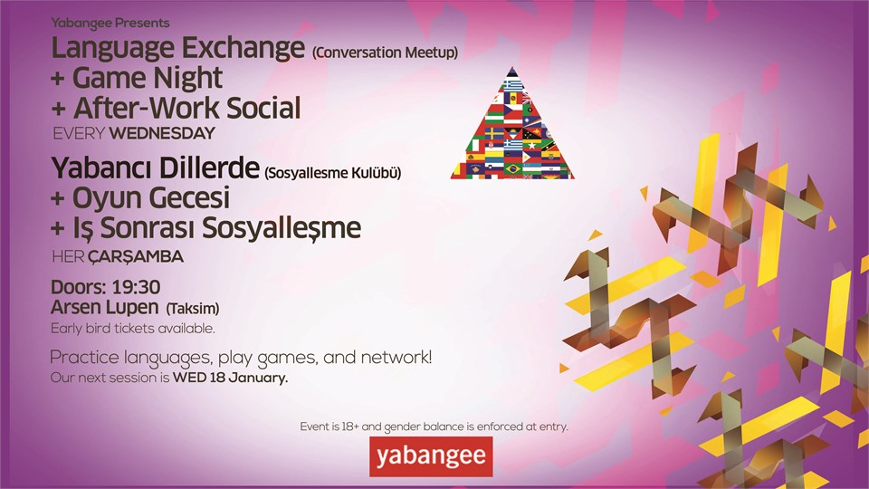 Language Exchange #46 (Yabancı Dillerde Sosyalleşme Kulübü) + Game Night + After-Work Social