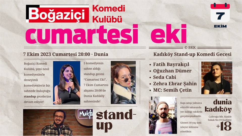 Boğaziçi Komedi Kulübü Cumartesi Eki: Kadıköy Stand-up Gecesi
