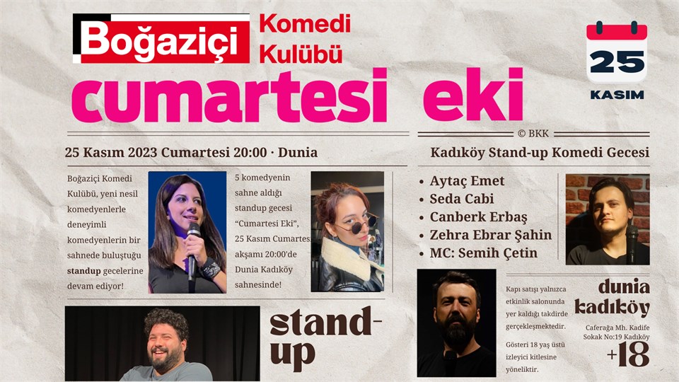 Boğaziçi Komedi Kulübü Cumartesi Eki: Kadıköy Stand-up Gecesi