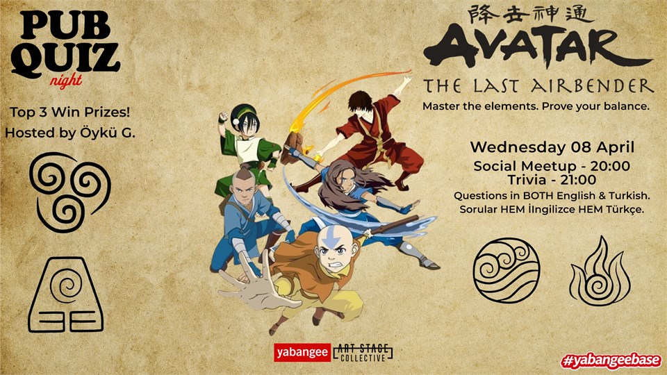 Pub Quiz Night on Avatar the Last Airbender: Questions in BOTH English & Turkish