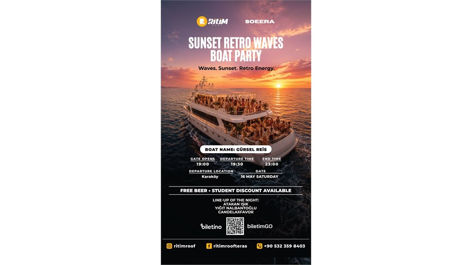 Sunset Retro Waves Boat