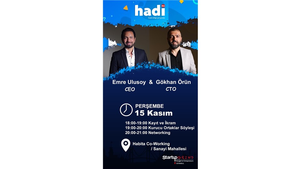 HADİ Bilgi Yarışması Kurucu Ortakları Emre Ulusoy ve Gökhan Örün Startup Grind'a Konuk Oluyor!