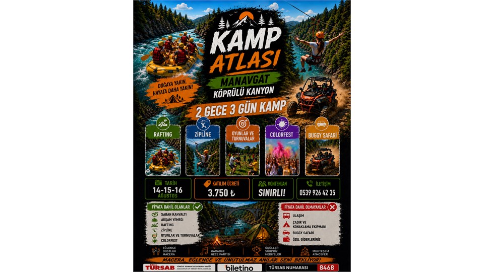 KAMP ATLASI İLE BERABER ANTALYA MANAVGAT KÖPRÜLÜ KANYON KAMPI