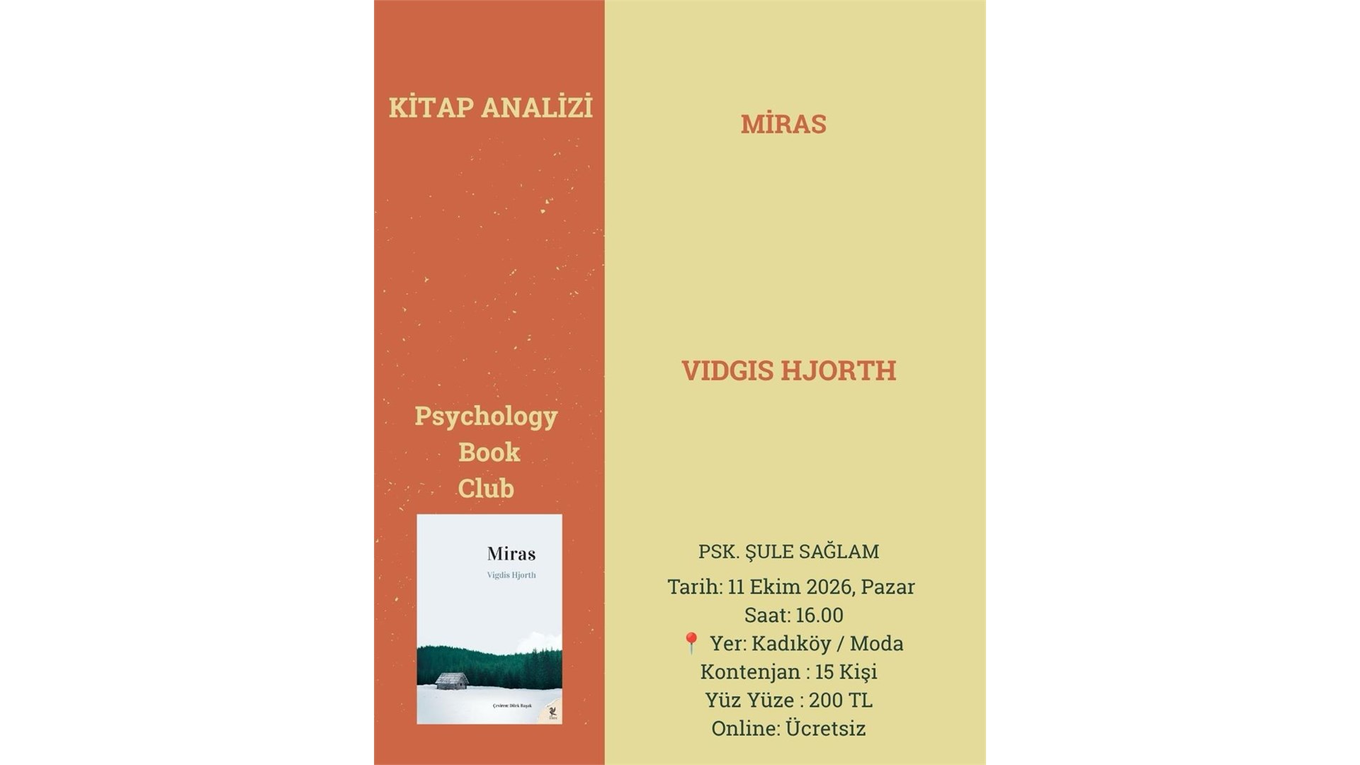 Psychology Book Club Kitap Analizi Psk.Şule SAĞLAM (Miras) etkinlik afişi
